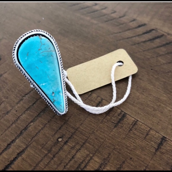 Natural flat top stone adjustable boho or SW ring - Picture 6 of 6